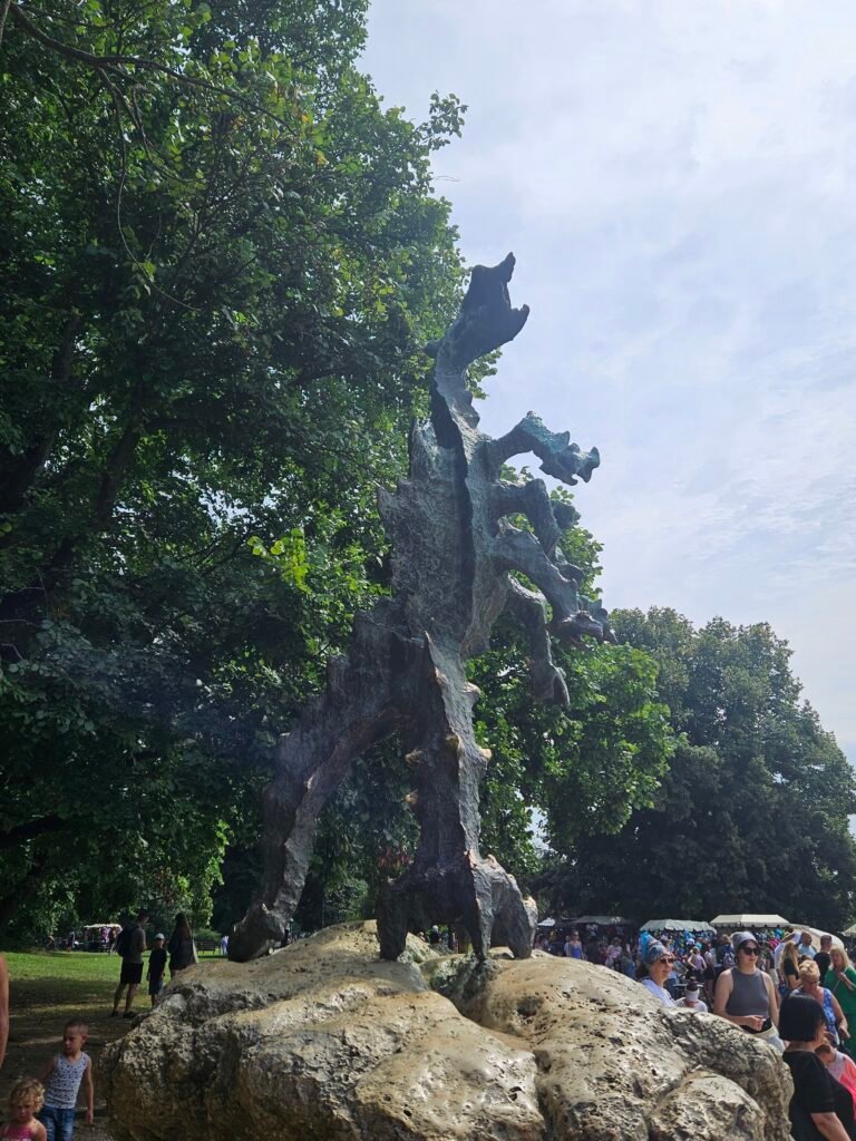 The Wawel Dragon statue, famous for breathing real fire outside its cave in Kraków