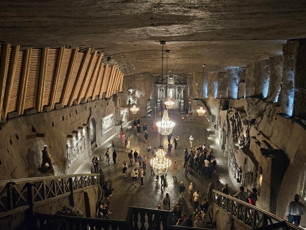 An underground chamber carved entirely from salt at the Wieliczka Salt Mine near Kraków