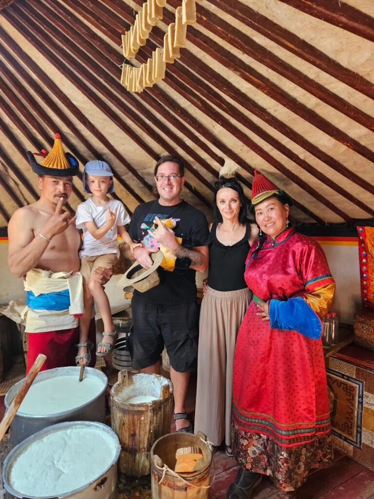 Traditional Mongolian dress at a nomadic cultural camp