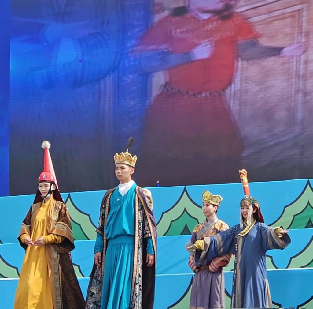 Mongolian performers in traditional dress at Naadam