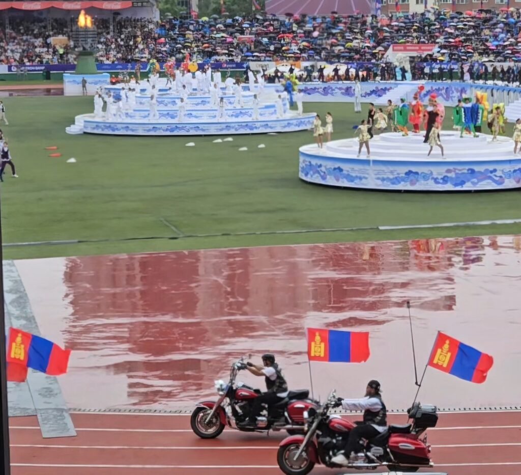 Wrestling competition at the Naadam Festival stadium