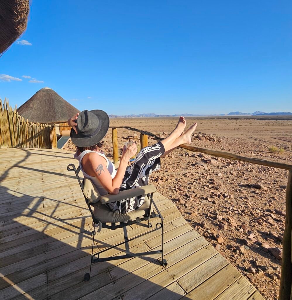Family enjoying the desert scenery on a Namibia road trip with kids