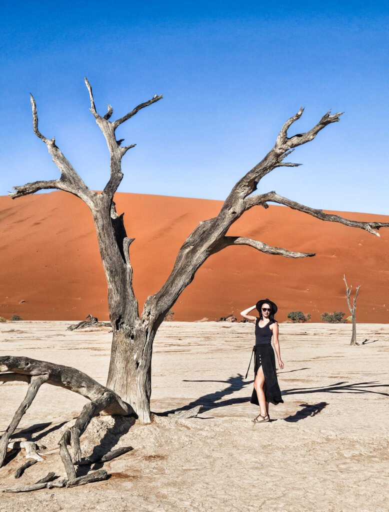 Seven-year-old exploring the vast desert landscape in Namibia
