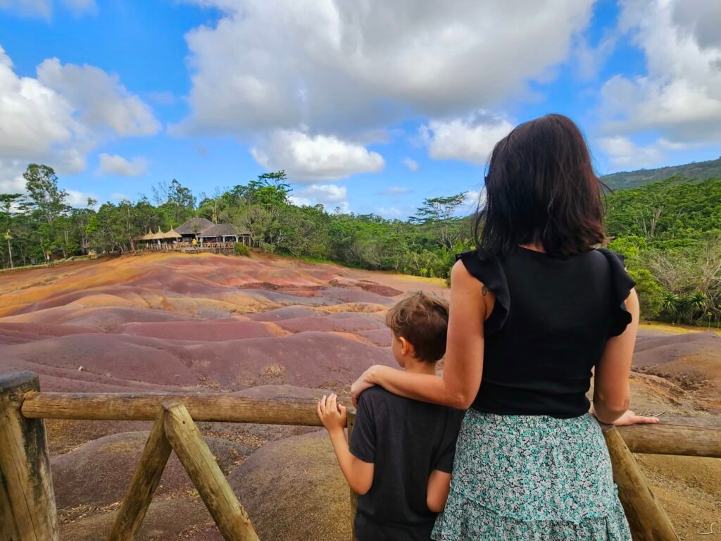 Elevated viewing platform over the Seven Coloured Earth at Chamarel