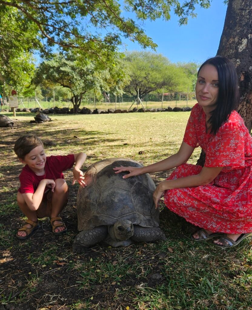 Wildlife encounter with kids at Casela Nature Parks, Mauritius