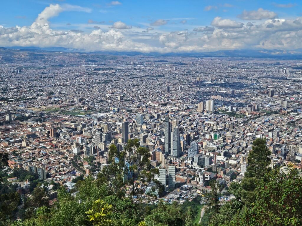 Aerial view of Bogotá's skyline from Monserrate mountain