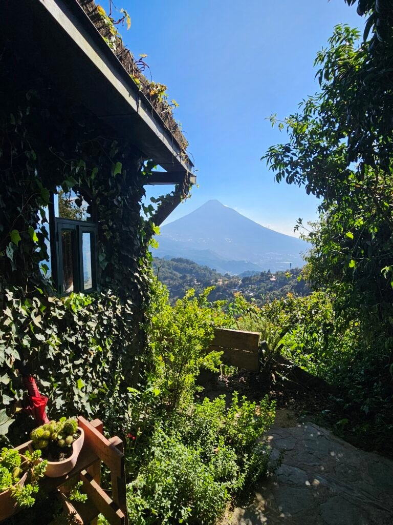 Mountain views over the volcanoes from Hobbitenango near Antigua