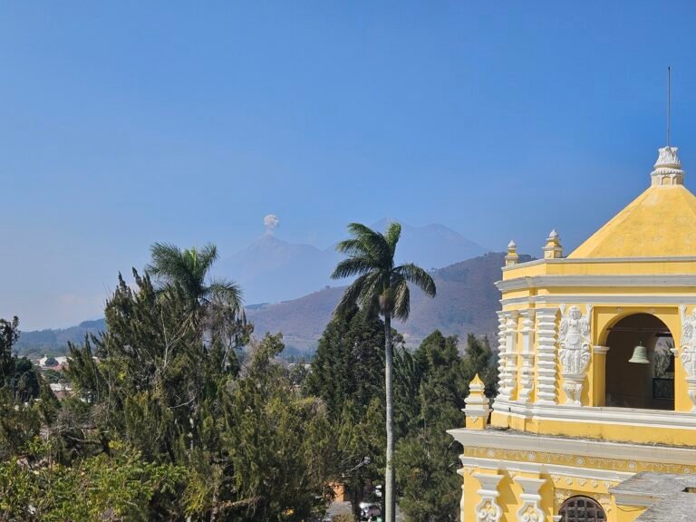 Family exploring the colonial streets of Antigua Guatemala with kids