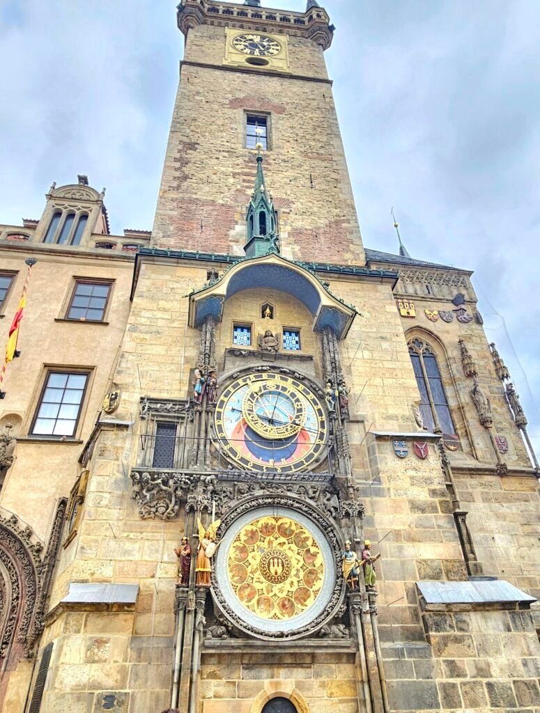 Close-up of the Prague Astronomical Clock (Orloj) on the Old Town Hall tower