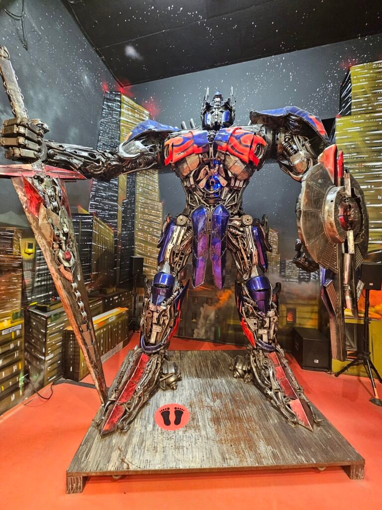 Giant steel sculpture inspired by superheroes and film characters at the Steel Art Museum in Prague
