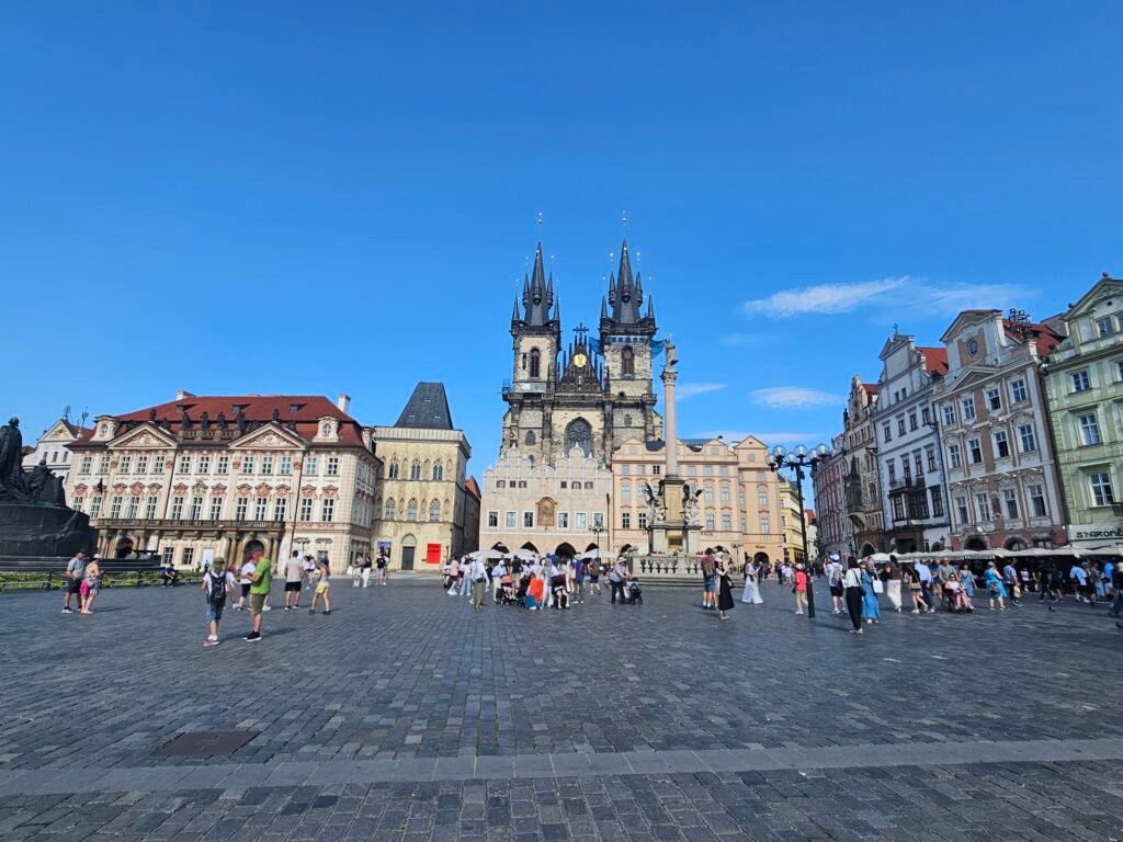 Old Town Square in Prague with the Gothic towers of the Church of Our Lady before Týn