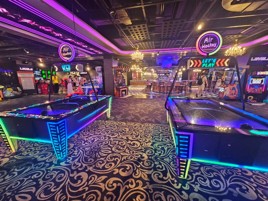 Air hockey tables at LEVELS Prague, a family-friendly entertainment centre