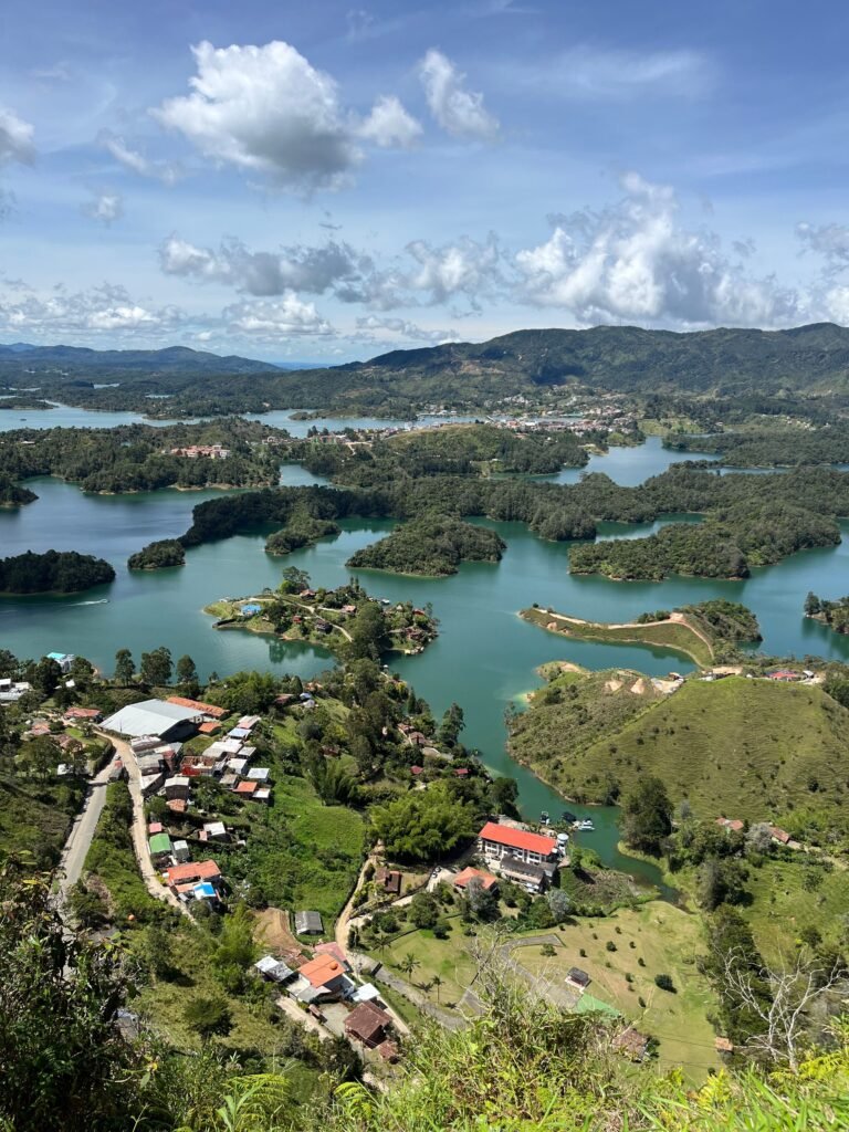 Aerial view of Guatapé's reservoir and islands seen from Piedra del Peñol