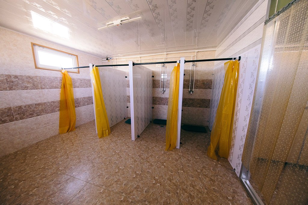 Shared shower facilities at a Mongolian ger camp