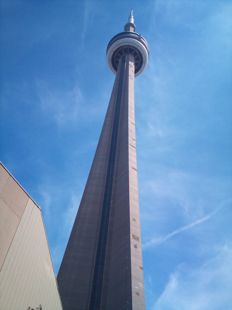 Looking up at the CN Tower in Toronto, Canada